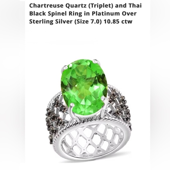 Chartreuse Quartz & Thai Black Spinel Ring Sterling Silver 10.85 ctw- Size 7 NEW